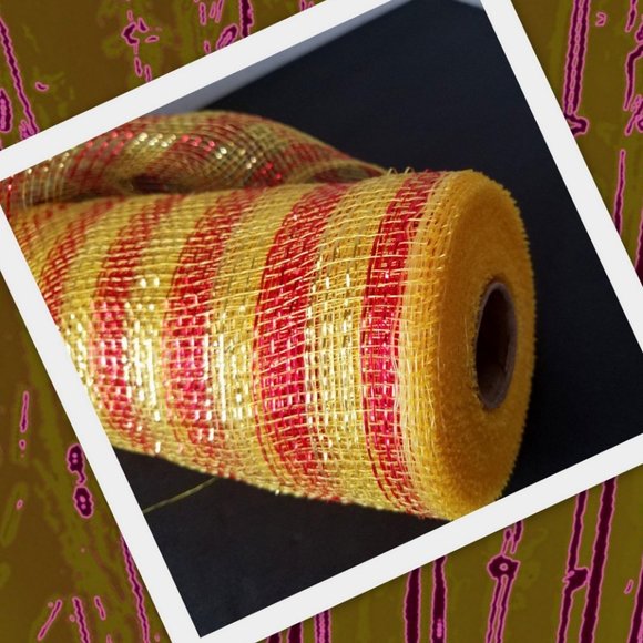 Poly Deco Mesh, Red & Gold Metallic Roll - Picture 1 of 2